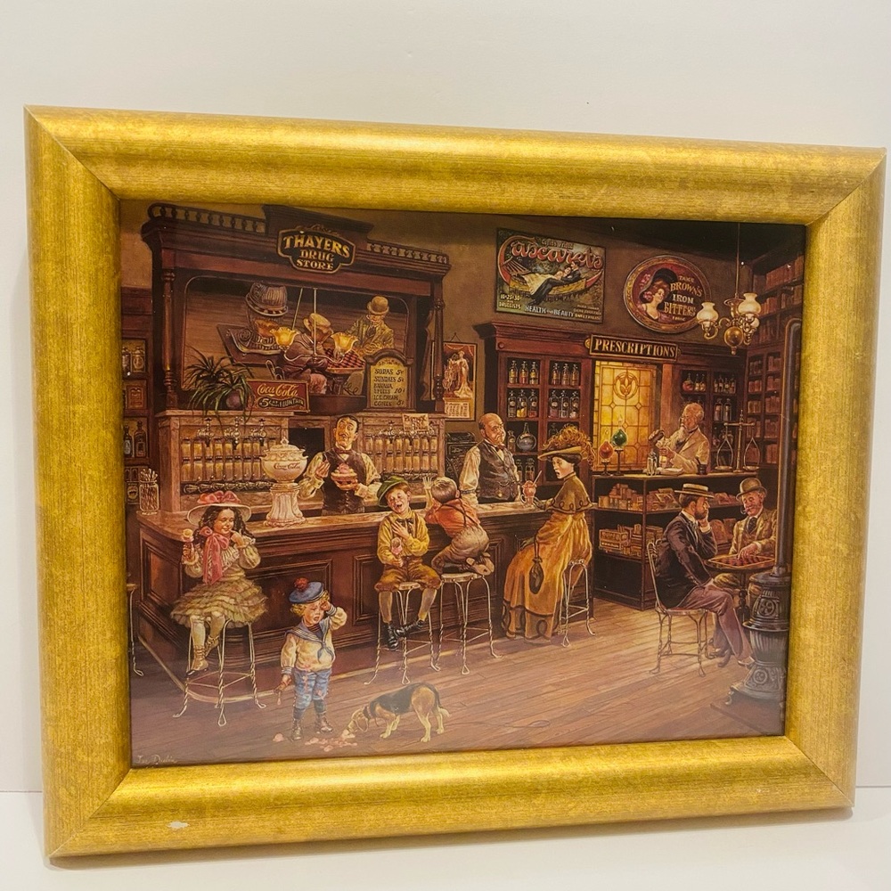 Vintage Lee Dubin “ Turn of The Century Drug Store “ Framed Print .